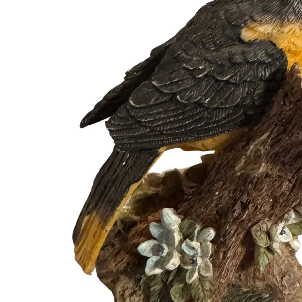 Cottagecore Bird Figurine Vintage Style Black & Gold Songbird Nature Decor